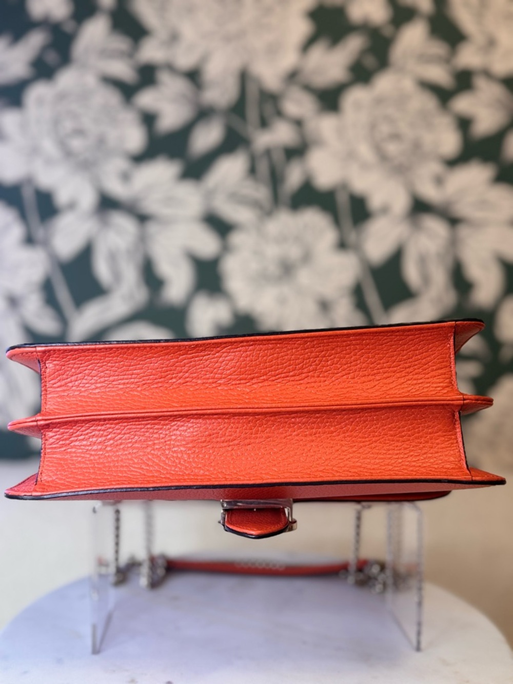 Gucci Authentic Red-Orange Leather Shoulder Bag with Silver Chain Like New w COA - Picture 9 of 14